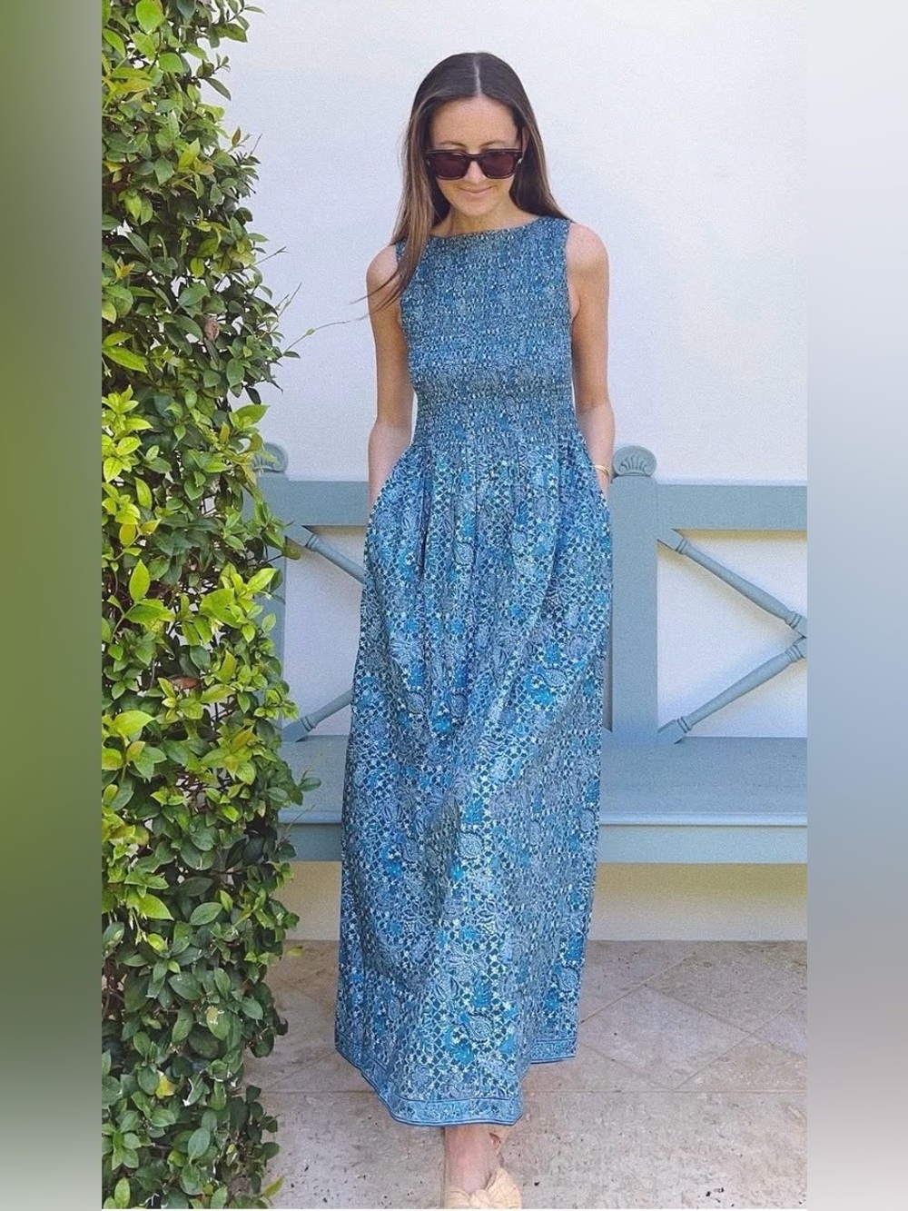 Hill House Cosima nap dress in navy calico trellis
